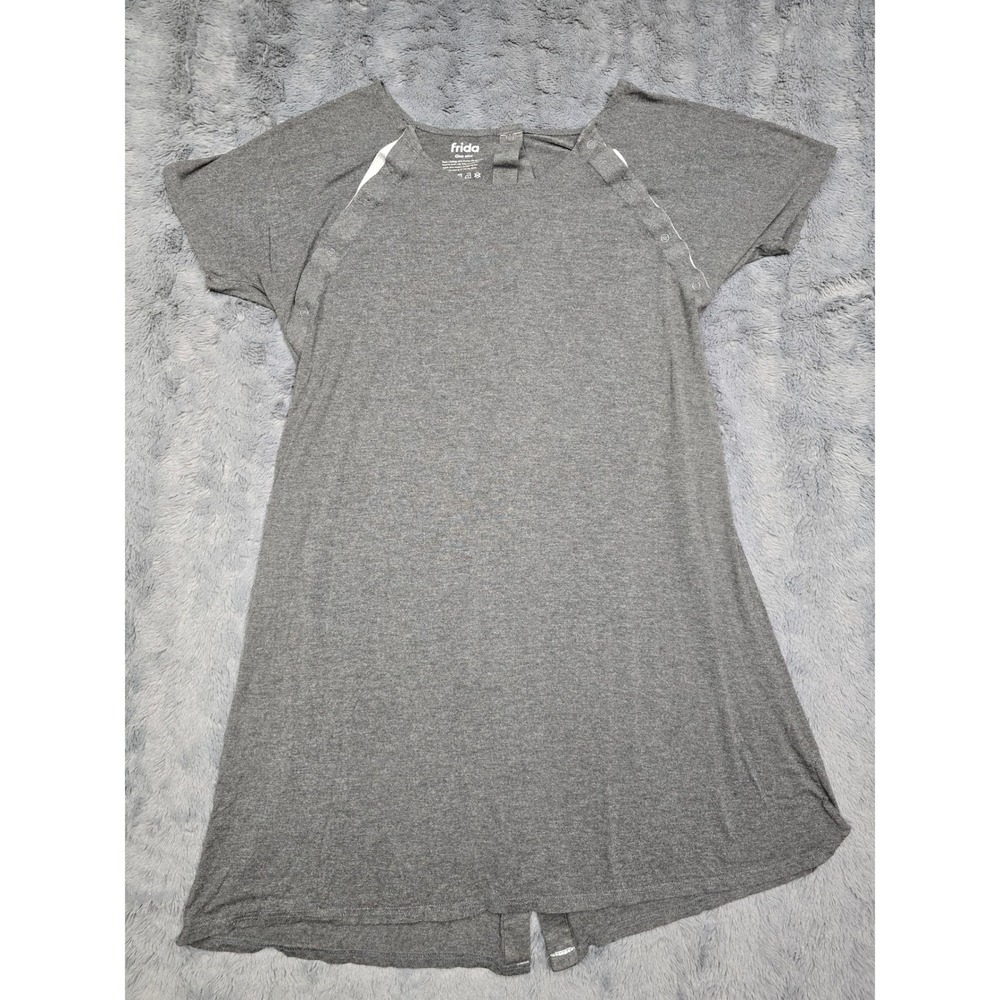 Frida Mom Delivery and Nursing Gown Heather Gray One Size Snap Back Pockets